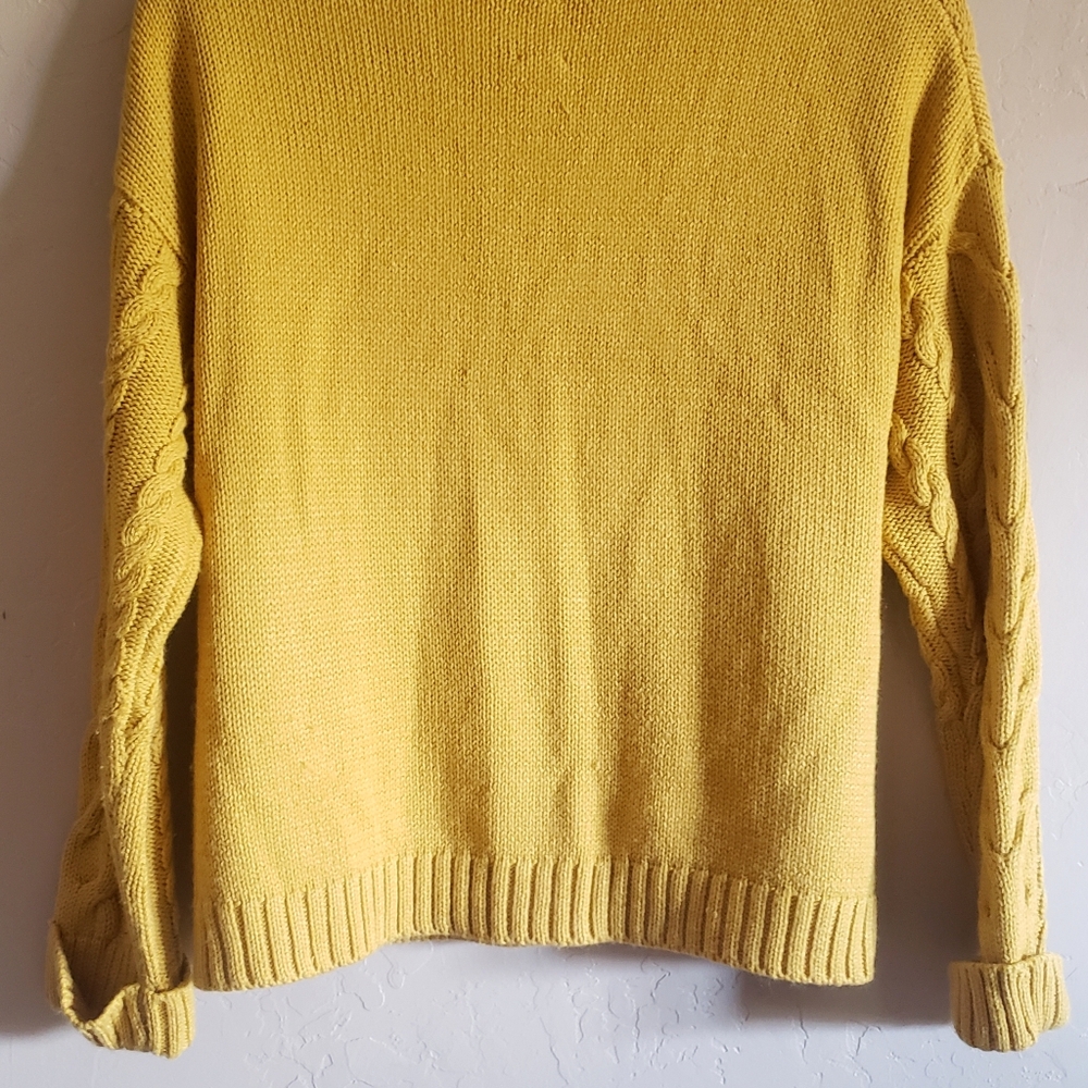 Zara Sweater Yellow Crewneck Cable Knitwear Youth Womens M Boho Chunky Pullover - Picture 7 of 7